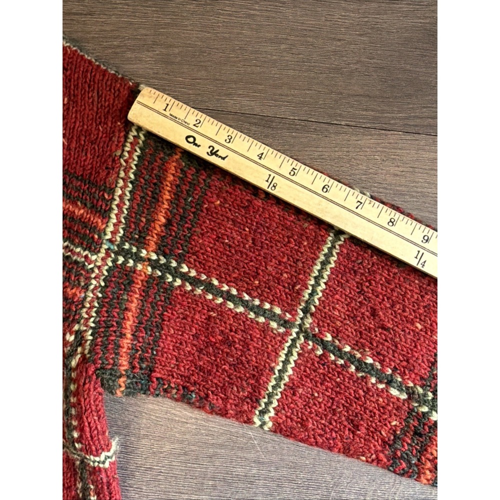 LRL Ralph Lauren Sweater Hand Knit‎ Wool Laine Red Plaid Quarter Zip Small Ski - Picture 12 of 14